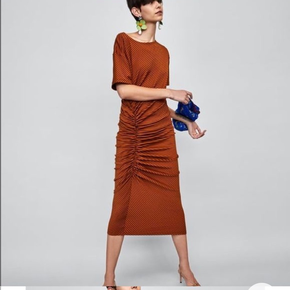 Zara Rust Orange Ruched Dress